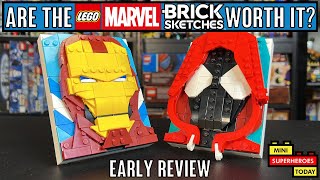 YouTube Thumbnail REVIEW LEGO IRON MAN and SPIDER-MAN Brick Sketches (Sets 40535 and 40536)