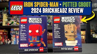 YouTube Thumbnail REVIEW: LEGO Marvel 2024 BrickHeadz: Iron Spider-Man + Potter Groot (40670 + 40671)