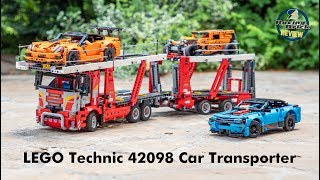 YouTube Thumbnail LEGO Technic 42098 Car Transporter unboxing, speed build and detailed review