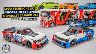 YouTube Thumbnail LEGO Technic 42153 NASCAR Next Gen Chevrolet Camaro ZL1 detailed building review