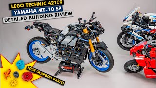 YouTube Thumbnail 1:5 scale LEGO Technic 42159 Yamaha MT-10 SP with new gearbox parts - detailed building review