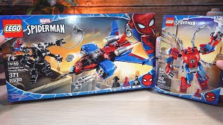 YouTube Thumbnail Pure builds: LEGO Spider-Man Mech + Spiderjet vs. Venom Mech 76146 76150