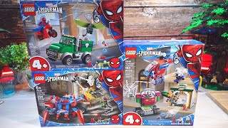 YouTube Thumbnail Pure builds 🔊 LEGO Spider-Man vs. Doc Ock, Menace of Mysterio, Vulture&#39;s Trucker Robbery 76147 76148