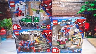 YouTube Thumbnail Pure builds 🔊 LEGO Spider-Man vs. Doc Ock, Menace of Mysterio, Vulture&#39;s Trucker Robbery 76147 76148
