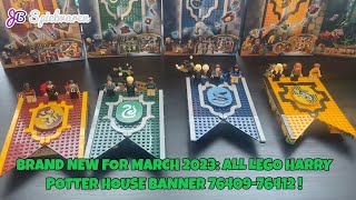 YouTube Thumbnail Brand new for March 2023: LEGO Harry Potter House Banner 76409, 76410, 76411 and 76412!
