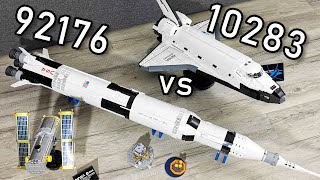 YouTube Thumbnail LEGO Space Shuttle Discovery vs LEGO Saturn V | LEGO 10283 vs 92176 | LEGO 92176 vs 10283 | NASA