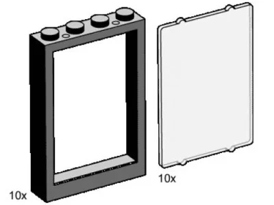 LEGO® Set 3448 - 1 x 4 x 5 Black Window Frames with Clear Panes